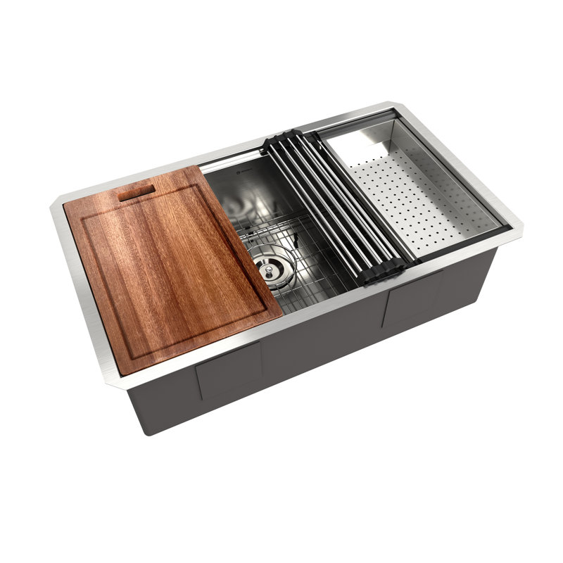 Évier de cuisine encastré à simple cuve en acier inoxydable, H 10 po x l 19 po x L 32 po