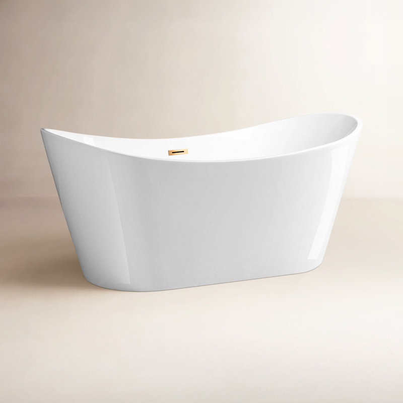 67'' x 32'' Freestanding Soaking Acrylic Bathtub, Brushed Gold, White