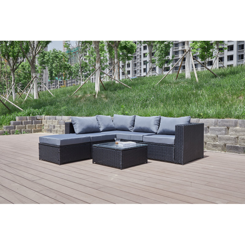 Brack 86'' Wide L-Shaped Patio Sectional with Cushions, Black, Gray