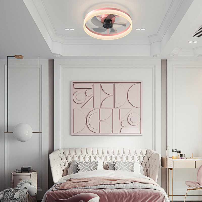 Ceiling Fans With Lights Dimmable LED Lights Embedded Installation Of Modern Ceiling Fans, Pink