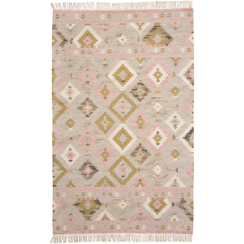 Tapis ivoire / rosé / olive tissé à plat à la main Joni, Rectangle 10 pi x 14 pi