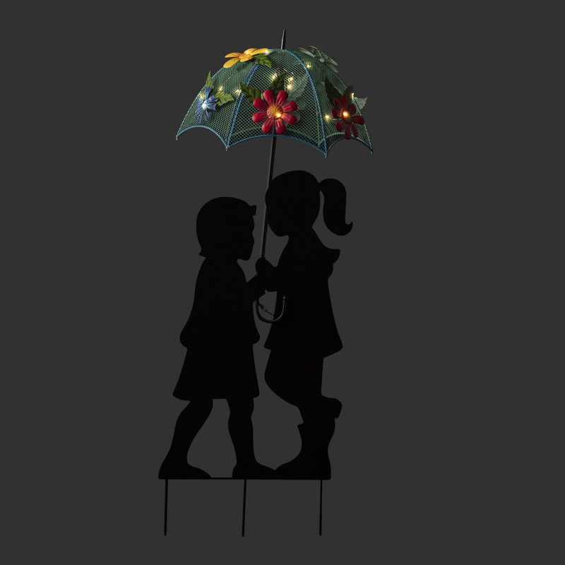 Solar Powered Multicolor Metal Girl and Boy Silhouette Statue