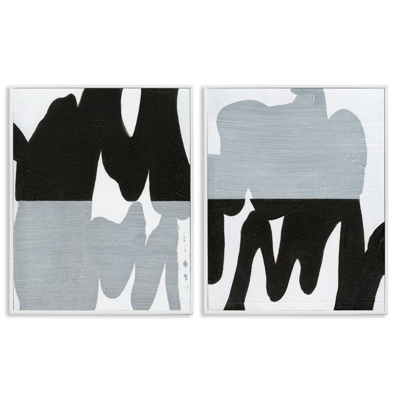 "Veiled" noir et blanc abstrait, ensemble de 2 estampes numériques encadrées par Jodi Fuchs, H 20 po x l 16 po
