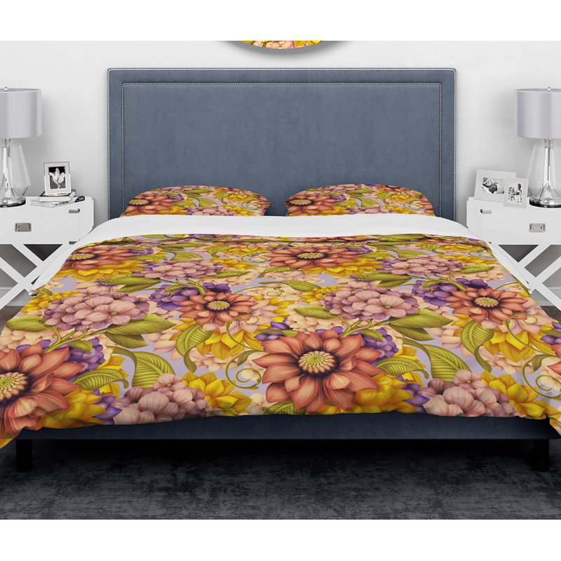 Ensemble de housse de couette designart wild fleurs, Housse de couette très grand + 2 taies décoratives