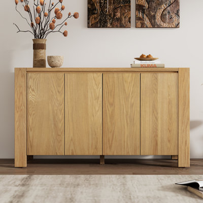 TREXM Buffet Cabinet With Storage, 4-Door Retro Wood Sideboard With Distressed Finish And Adjustable Shelves For Dining Room, Kitchen, And Living Room (Natural), Cabinet