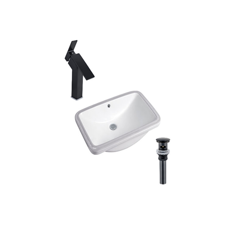 DROP Bath And Kitchen 23.6'' Ceramic Rectangular Bathroom Sink with Faucet and Overflow
