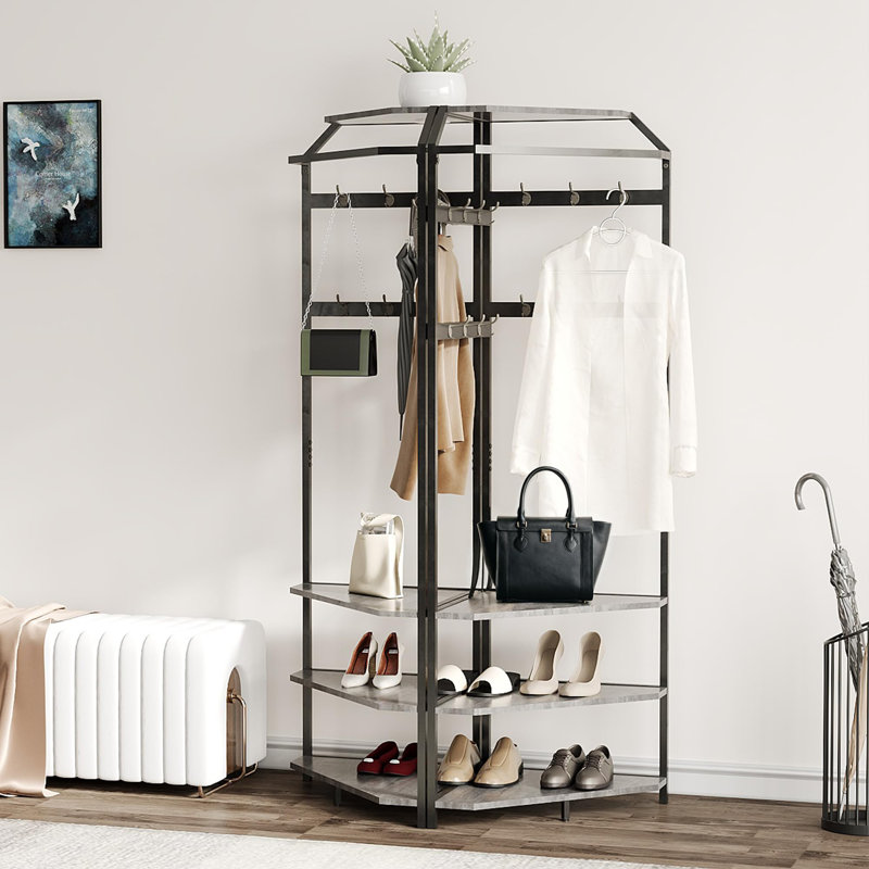 Metal Freestanding 1 - Hook Coat Rack, Grey