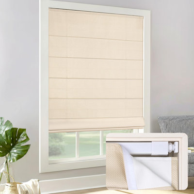 No Drill Light Filtering Roman Shades, Beige, 39"W x 64"H