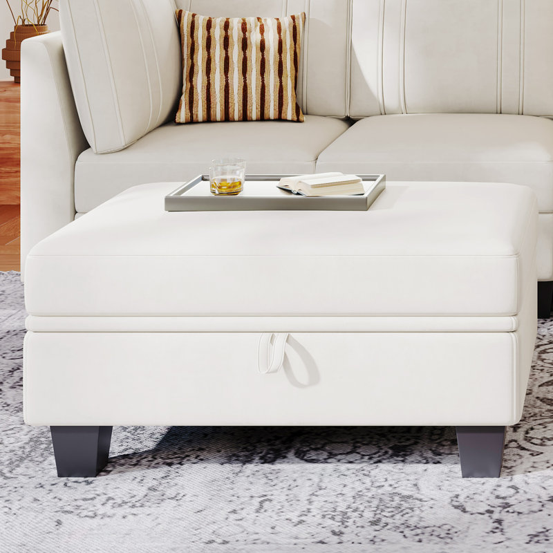 Repose-pieds avec rangement 1 pièce Creasong, Velours beige