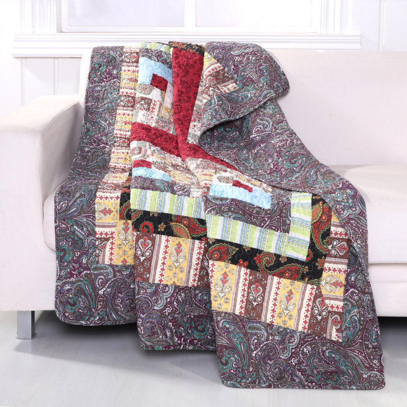 Colorado Lodge Multicolor Cotton Patchwork Reversible Throw Blanket