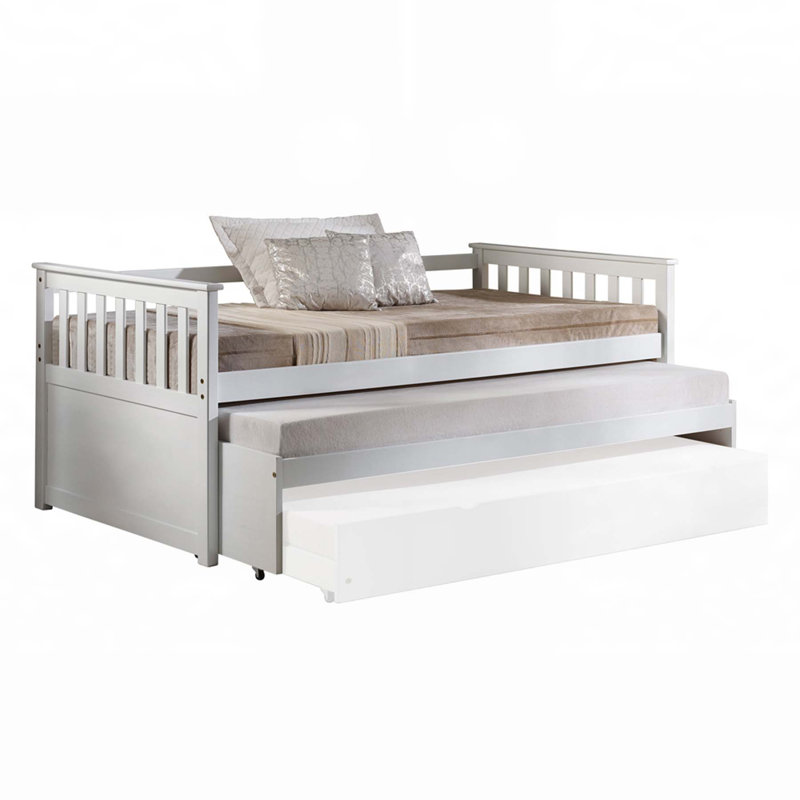Lit de jour Comini au fini blanc avec lit escamotable, sans rangement, idéal pour les chambres d'amis et l'espace de couchage supplémentaire