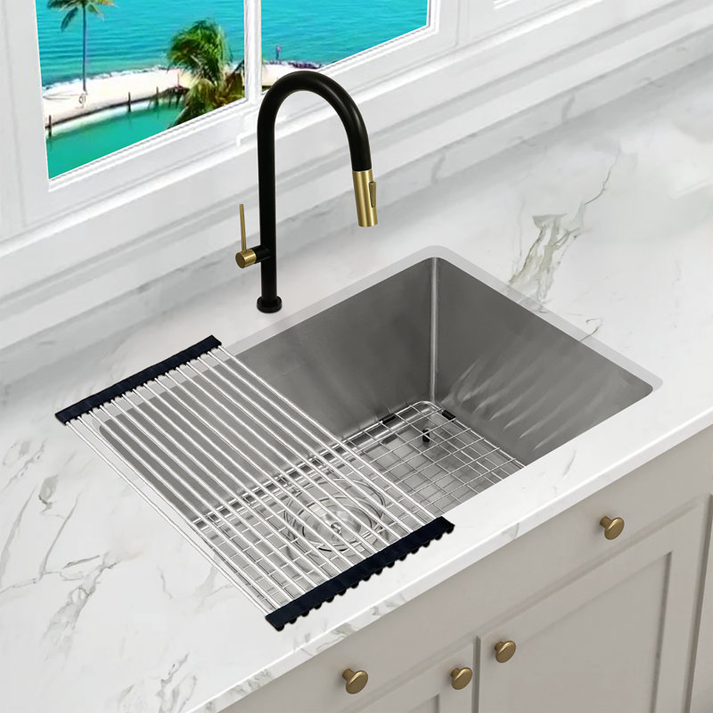 KBFmore Tight Radius 23 inch 18 Gauge Single Bowl Undermount Kitchen Sink with 4 PCs Accessories