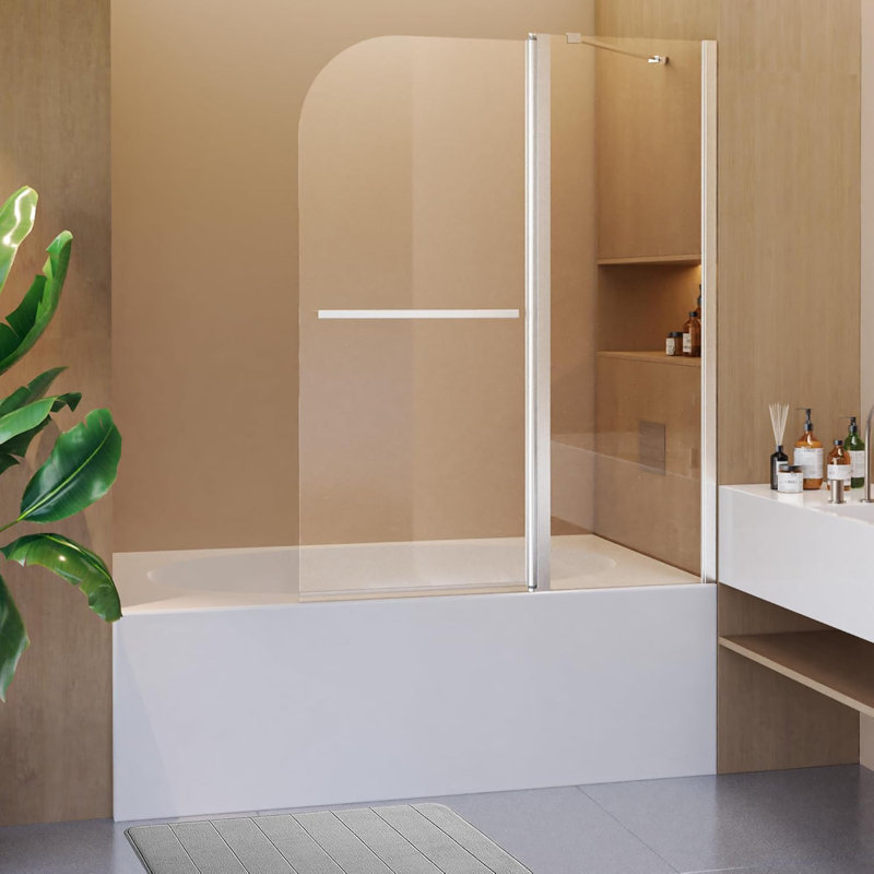 43 In X 58 In Tub Shower Door Panel, Frameless & Foldable Bathtub Glass Shower Door,180° Rotatable Pivot Glass Door Screen With 1/4" Thick Sgcc Tempered Glass