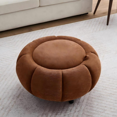 Pumpkin Storage Ottoman with Reversible Tray Top, Upholstered Accent Stool and Coffee Table
