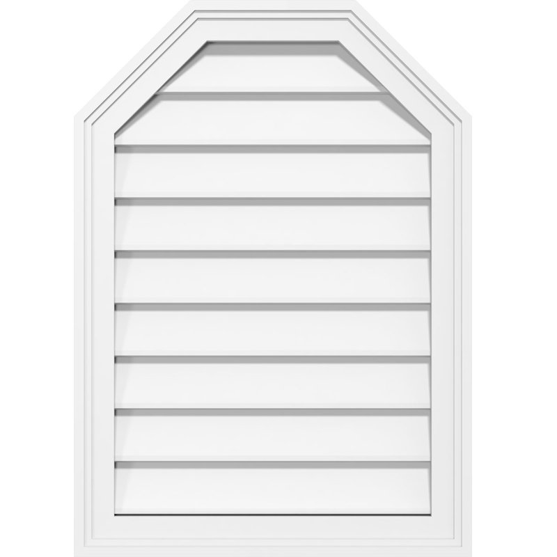 Octagonal Top Surface Mount Non-Functional Brickmould Frame PVC Gable Vent, 20" H x 32" W
