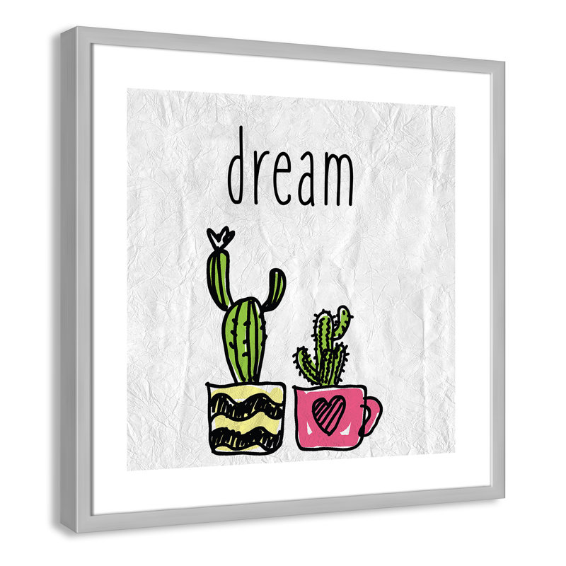 «Cacti A», art encadré, 22.5" H x 22.5" W x 1.18" D, Encadré de boîte argent