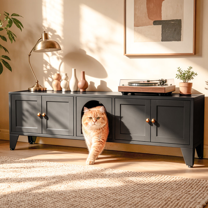 Boîtes à litière et bacs à litière spacieux pour chat, maison moderne en métal