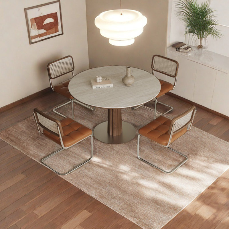 Petite table ronde en dalle de roche de style rétro, H 29,52 po x L 47,24 po x l 47,24 po