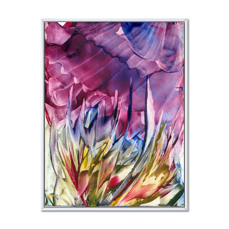 Fleurs mauves - Marbre liquide - Peinture, H 40 po x l 30 po x P 1,5 po, Cadre flottant blanc