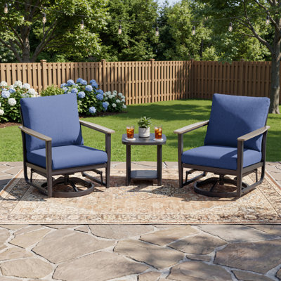 3-Piece Outdoor Aluminum Swivel Rocker Chair Conversation Set With Cushions And Side Table