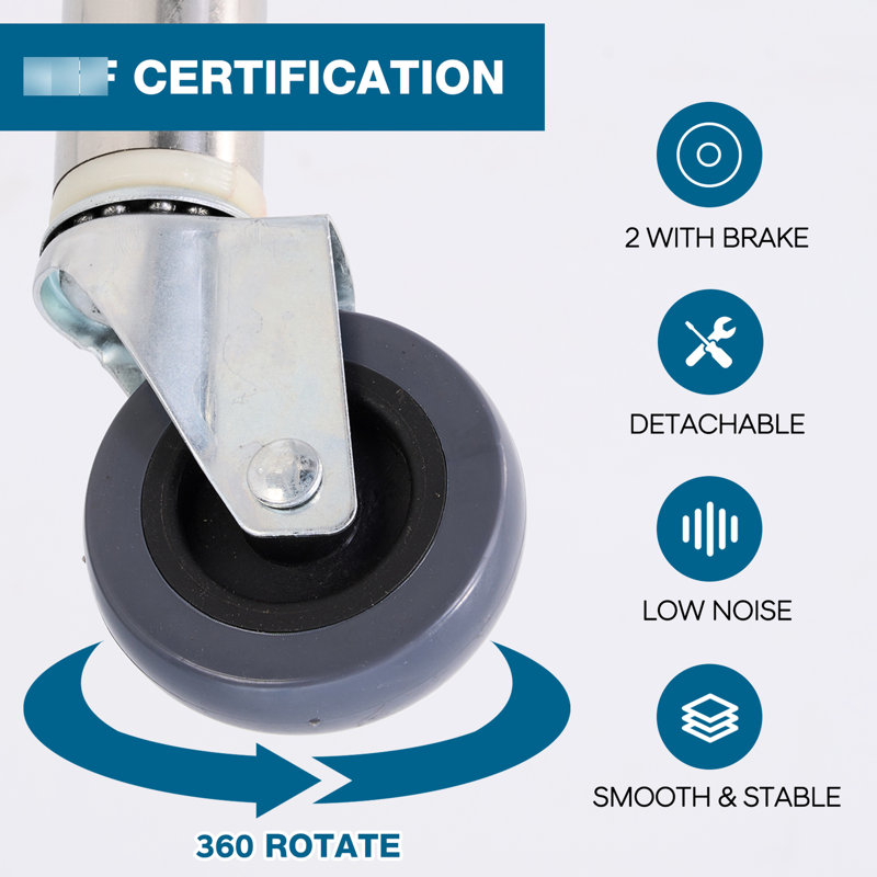 Table de cuisine commerciale de 48 po x 24 po avec roulettes et dessous d'une tablette d'une hauteur de 35,5 po en acier inoxydable pour un service alimentaire fiable