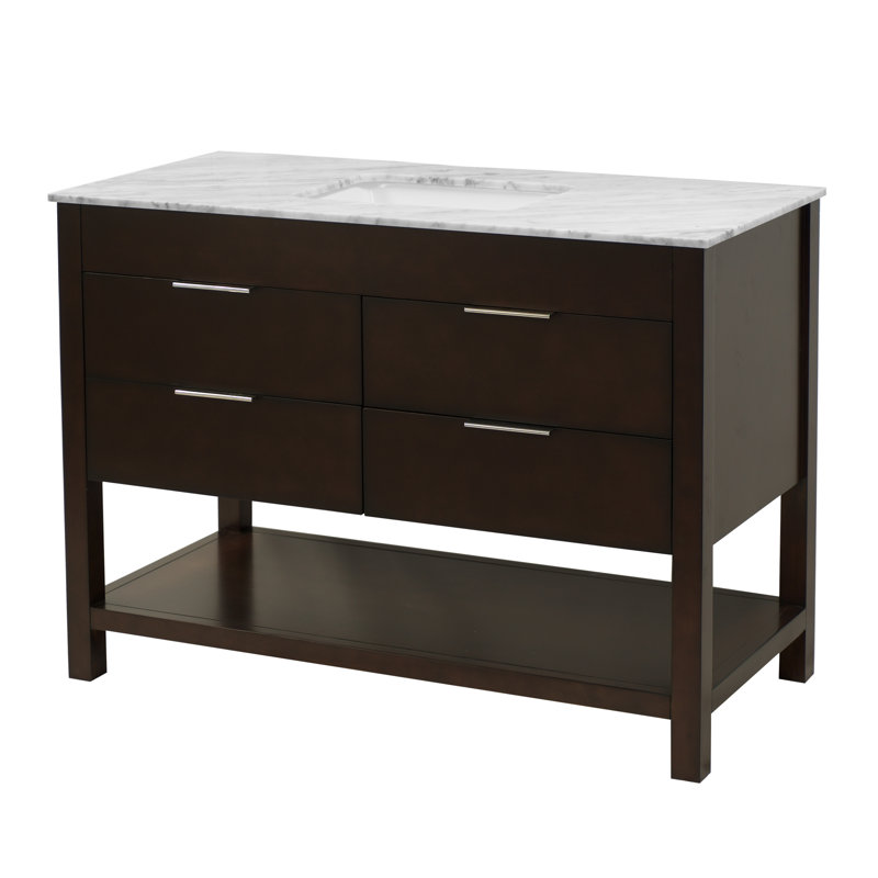 Ensemble de meuble-lavabo simple 48 po Kaylie, Marbre de Carrare, Chocolat