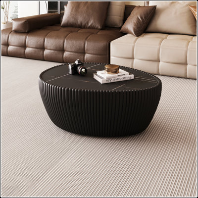 Table basse élégante en forme d'œuf en marbre avec plateau en marbre noir pour mobilier de salon moderne