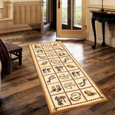 Beige 7 po Tapis X 3 - Tribes Gcyls4010 Teinture élégante et pratique en polypropylène avec dossier en jute fabriqué en Turquie pour les salles de bain 2,7 7,3 odeur à 100%