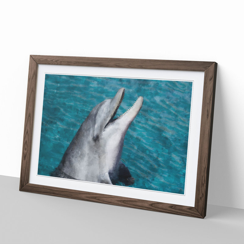 Dolphin - Picture Frame Painting, 48cm H x 65cm W x 2cm D, Walnut Framed
