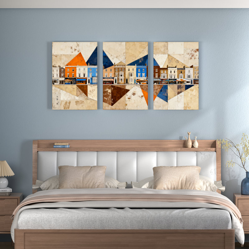 «Geometric Cityscape», reproduction d'art sur toile abstraite (ensemble de 3), H 24 po x l 48 po