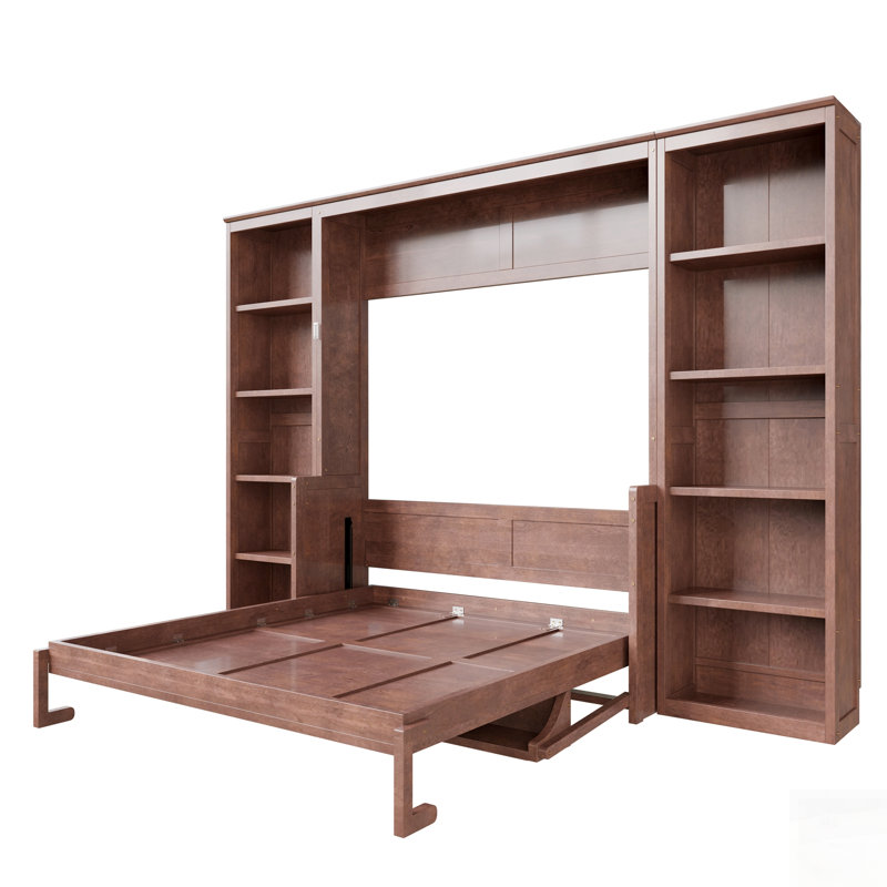 Lit escamotable avec bureau, bibliothèque et supports de rangement multiples pour une utilisation compacte et multifonctionnelle
