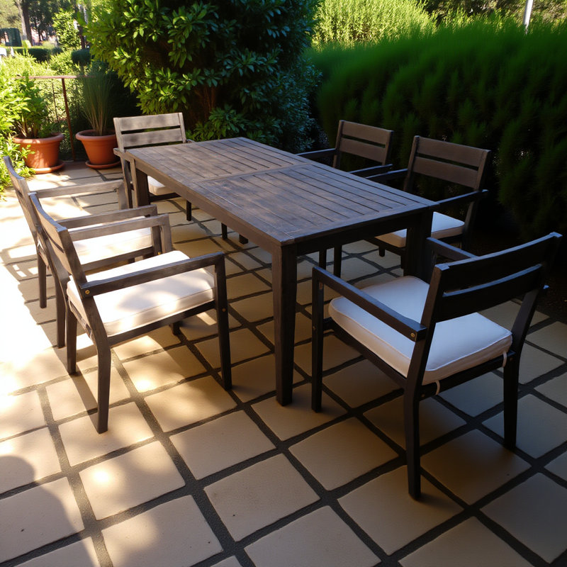 7 Pieces Acacia Wood Outdoor Dining Set With Cushions,modern 6 Chairs And 1 Large Table, Dining Furniture Set For Lawn, Backyard, Garden Deck,poolside