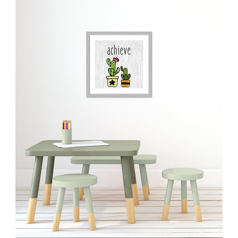 Impression sur papier Cacti C, Encadré plat argent, H 22,5 po x l 22,5 po x P 0,6 po