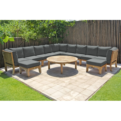 Ensemble de conversation modulaire en teck Huntington avec coussins Sunbrella