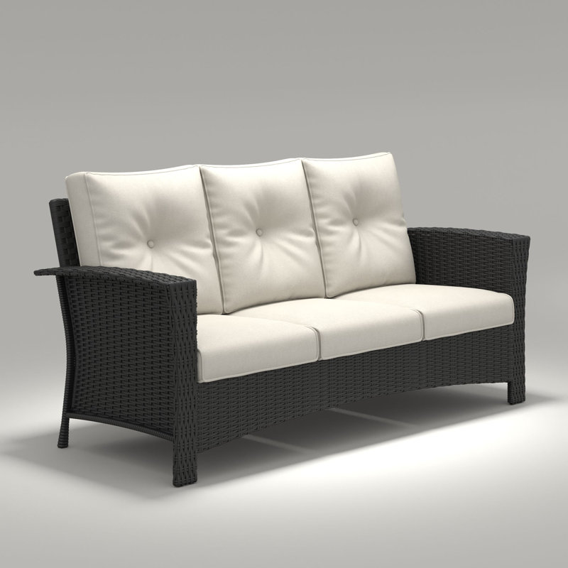 Outdoor Patio Wicker Extra Wide Armrest Sofa, All-weather High Back Couch With Soft Cushions, Beige, Black