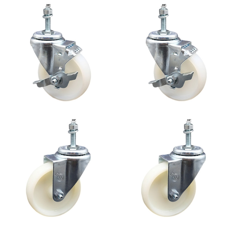 Ensemble de roulettes à tige filetée en nylon 4 po pivotant de 4 po et 2 freins SCC