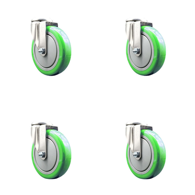 Ensemble de roulettes pivotantes en polyuréthane 5 pouces, Vert