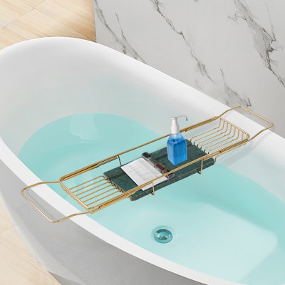 Expandable Stainless Steel Bathtub Tray Rack With Marble Board For Kitchen Bathroom