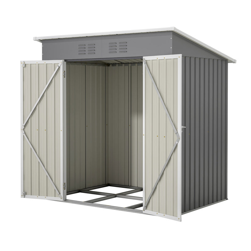 Remise de rangement extérieure en métal 6 pi x 4 pi pour porte de jardin verrouillable avec cadre de plancher