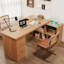 Bureau brun en L en bois massif avec 3 tiroirs-1172544460-1172544462