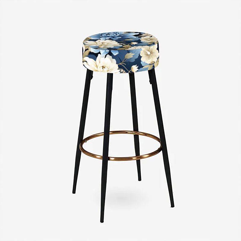 Ensemble de 2 tabourets de bar floraux bleus et blancs