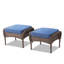 Ensemble de 2 repose-pieds d'extérieur en rotin brun avec coussin bleu pour cour ou terrasse