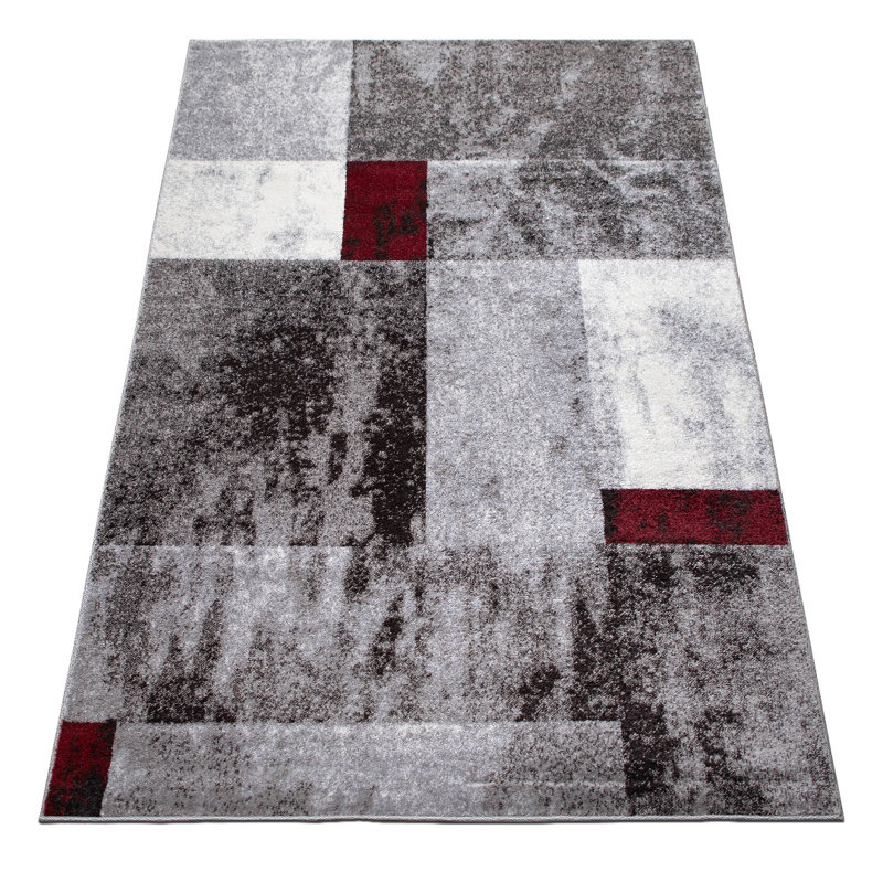 Geometric Shapes Area Rug, Rectangle 160 x 230cm, Red/Grey