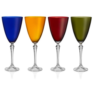 Vivid Wine Glass, Stemmed, Assorted Colors, 9 oz. Set of 4