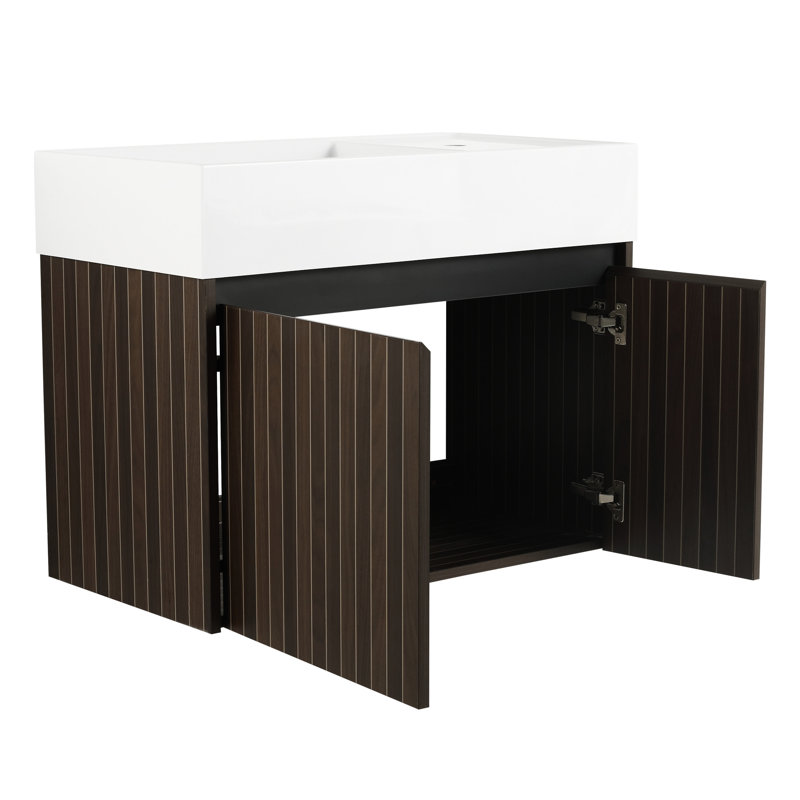30 Inch Bathroom Vanity, Resin Sink, Stripe Finish For Bathrooms Modern Sink Inch, Double-Door,, 30", Silver Brown