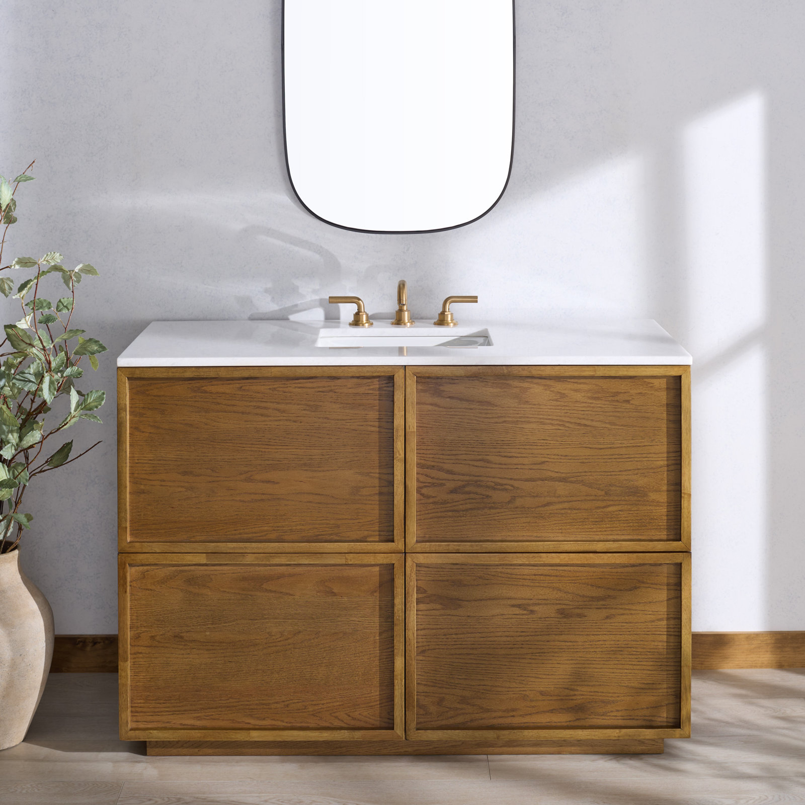 Hudson 48" Genuine Marble Single Bathroom Vanity, Medium Oak