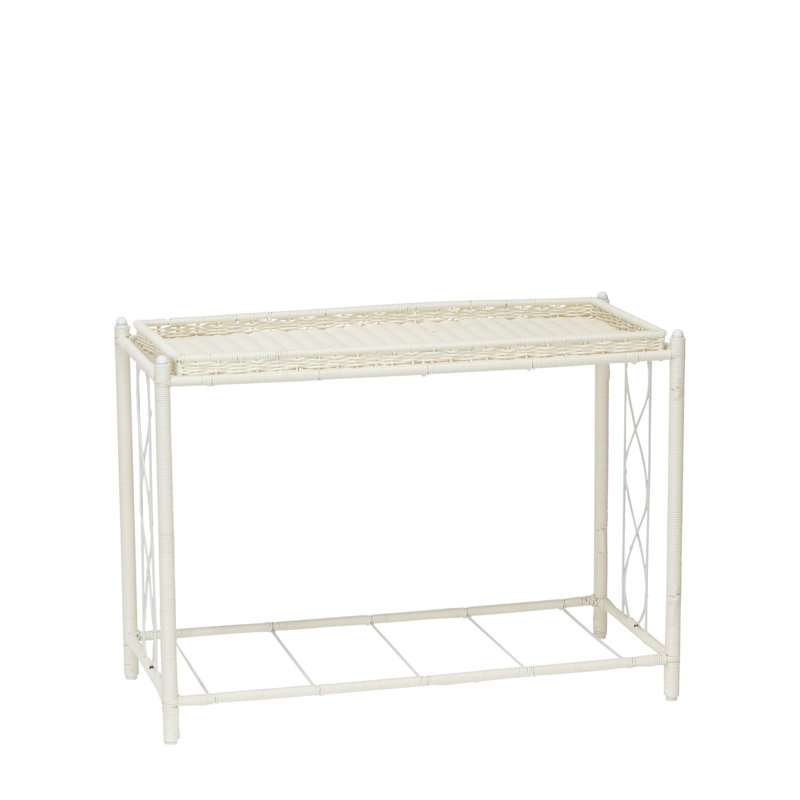 White Resin Wicker Two-Tier Indoor Outdoor Planter Stand