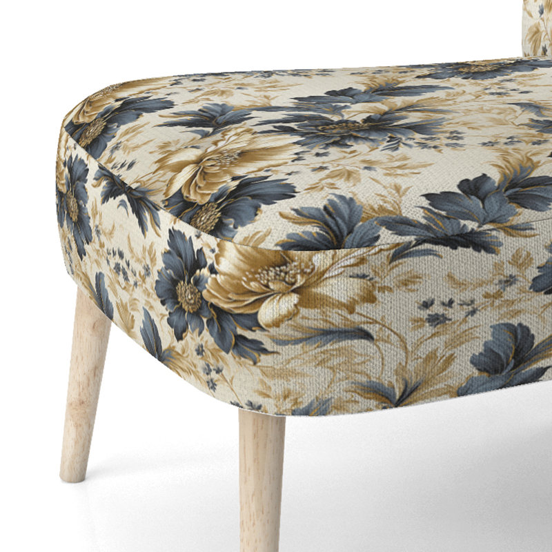Gold And White Gilded Damask Reverie - Upholstered Traditional Side Chair, Damask Pattern Accent Chair