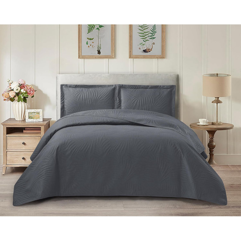 Microfiber Solid Colour Bedspread with Pillow Shams, Kingsize Bedspread + 2 Shams, Grey