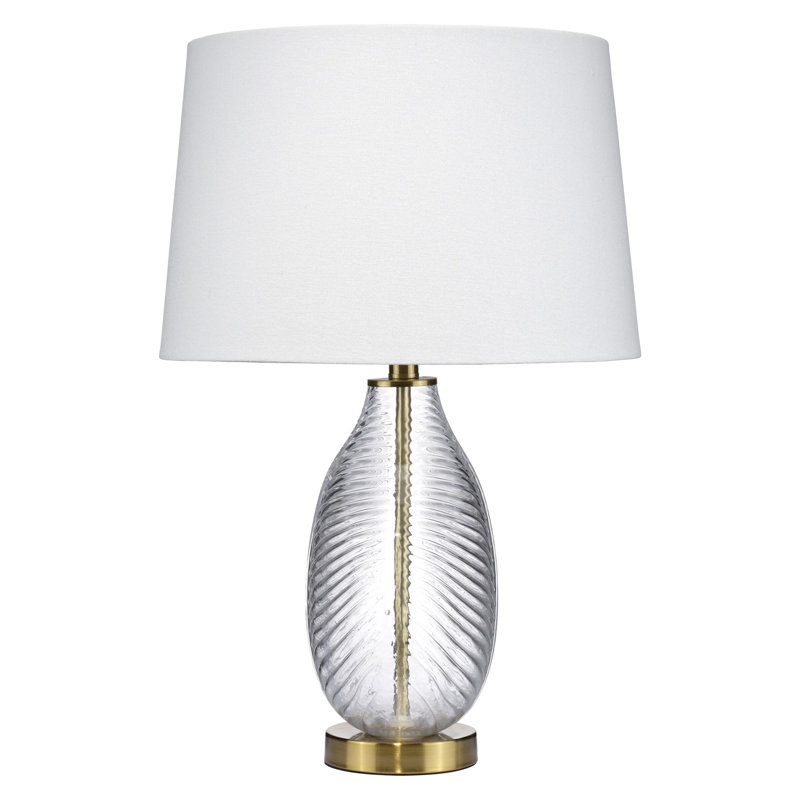 Lampe de table en érable avec abat-jour en lin, verre transparent